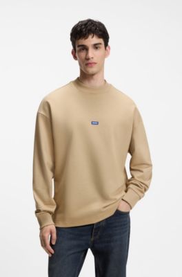 Logo-badge sweatshirt in pure cotton, Beige