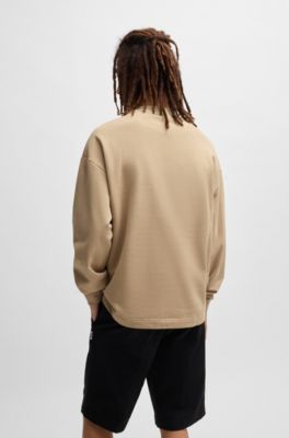 Sudadera de felpa de algod&oacute;n con parche de logo azul, Beige