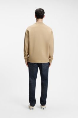 Logo-badge sweatshirt in pure cotton, Beige