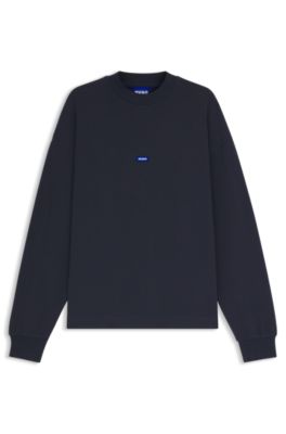 Sweat en molleton de coton avec &eacute;tiquette logot&eacute;e bleue, Bleu fonc&eacute;