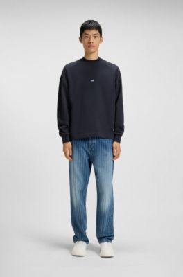 Sudadera de felpa de algod&oacute;n con aplique de logo azul, Azul oscuro
