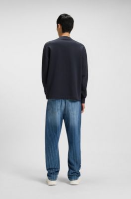 Sweat en molleton de coton avec &eacute;tiquette logot&eacute;e bleue, Bleu fonc&eacute;