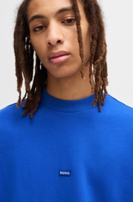 Sudadera de felpa de algod&oacute;n con parche de logo azul, Celeste