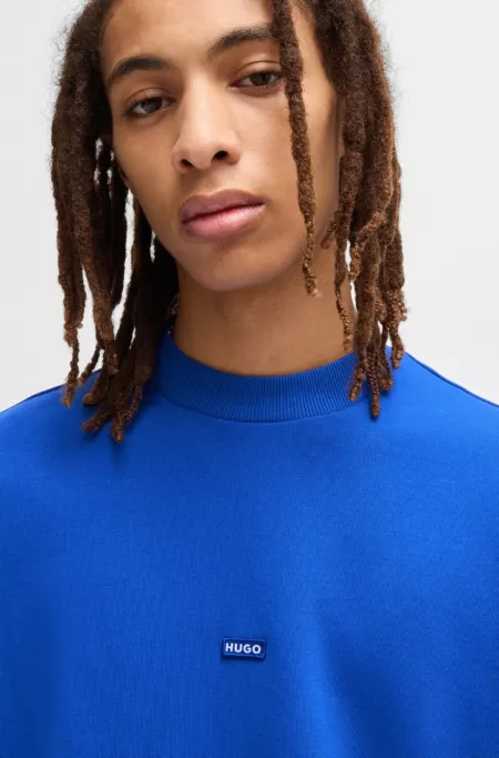 Cotton-terry sweatshirt with blue logo patch