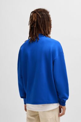 Sudadera de felpa de algod&oacute;n con parche de logo azul, Celeste