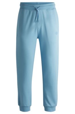 Cotton-terry tracksuit bottoms with Happy HUGO, Light Blue