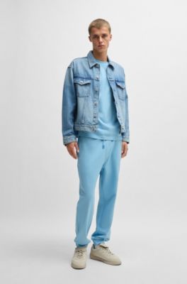Cotton-terry tracksuit bottoms with Happy HUGO, Light Blue