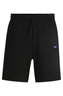 Cotton-terry shorts with logo patch, Black