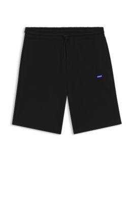 Shorts de felpa de algod&oacute;n con parche de logo, Negro