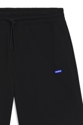 Shorts de felpa de algod&oacute;n con parche de logo, Negro