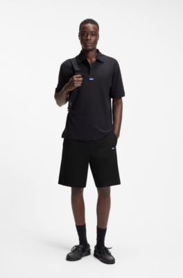Shorts de felpa de algod&oacute;n con parche de logo, Negro