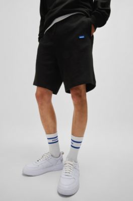 Cotton-terry shorts with logo patch, Black