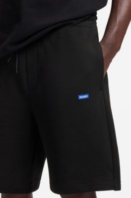 Shorts de felpa de algod&oacute;n con parche de logo, Negro