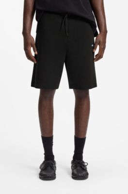 Shorts de felpa de algod&oacute;n con parche de logo, Negro