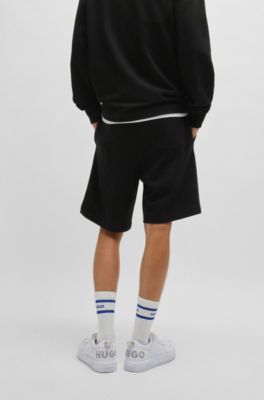 Cotton-terry shorts with logo patch, Black