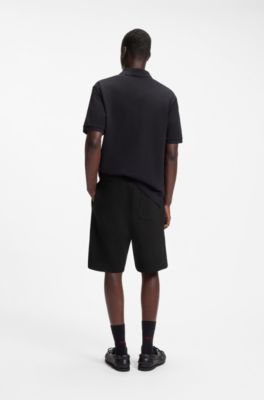 Shorts de felpa de algod&oacute;n con parche de logo, Negro