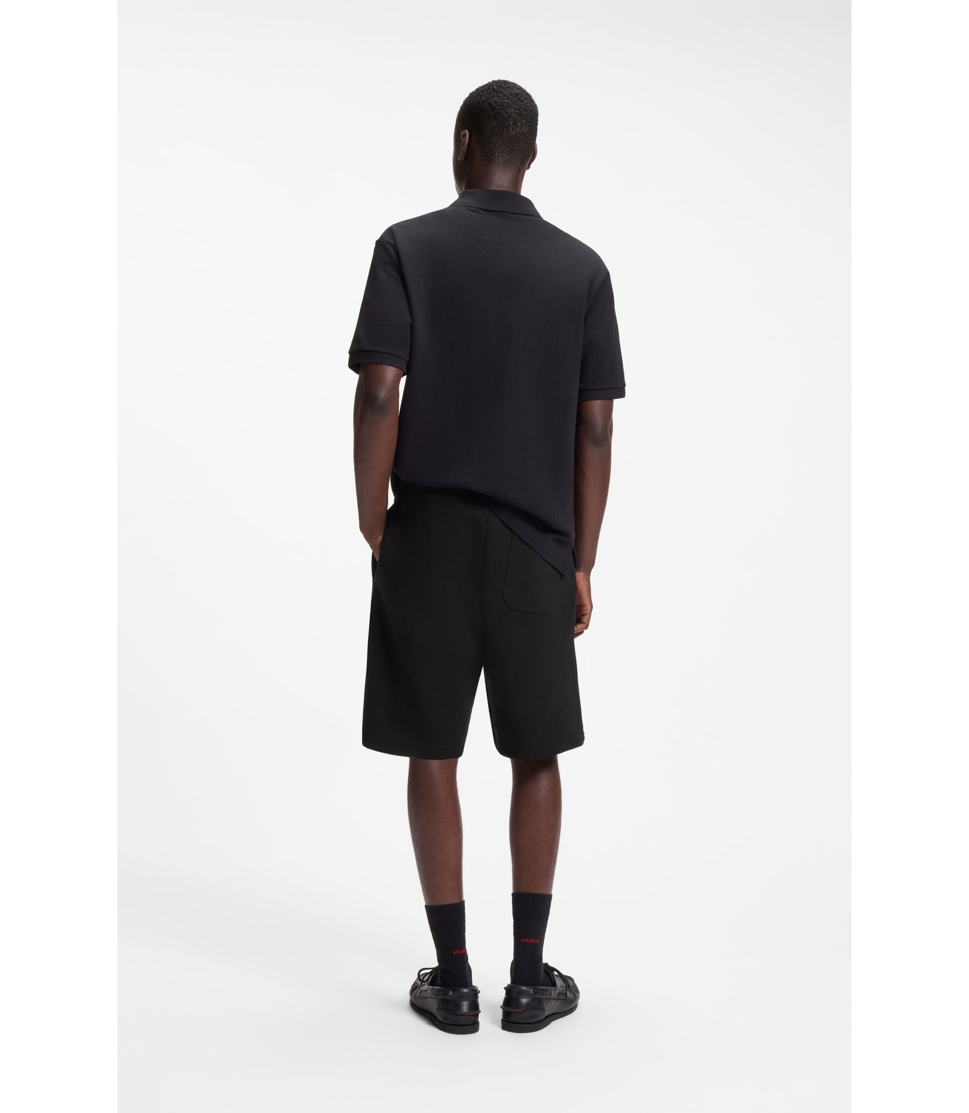 HUGO - Cotton-terry shorts with logo patch - Black