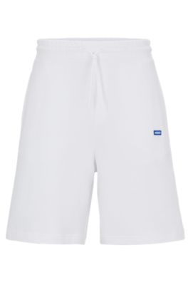 Hugo Cotton-terry Shorts With Blue Logo Patch In White