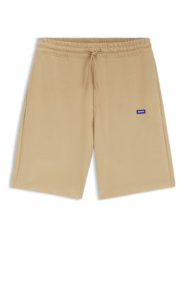 Cotton-terry shorts with logo patch, Beige