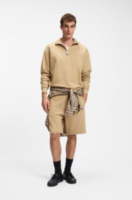 Cotton-terry shorts with logo patch, Beige