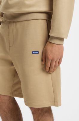 Cotton-terry shorts with logo patch, Beige