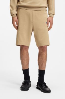 Cotton-terry shorts with logo patch, Beige