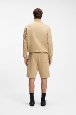 Cotton-terry shorts with logo patch, Beige