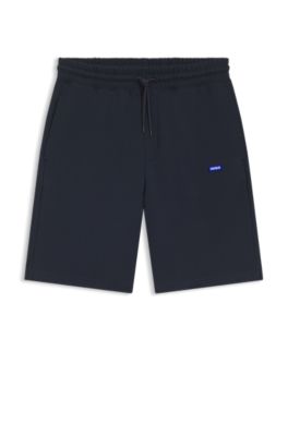 Short en molleton de coton avec &eacute;cusson logot&eacute;, Bleu fonc&eacute;