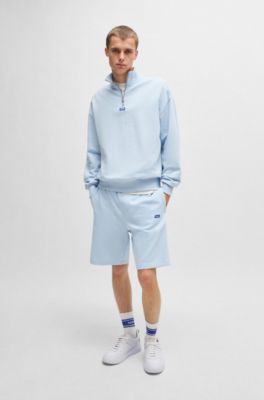 Shorts de felpa de algod&oacute;n con parche de logo, Celeste