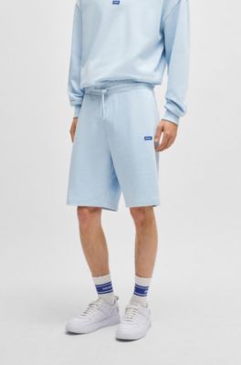 Shorts de felpa de algod&oacute;n con parche de logo, Celeste
