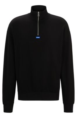 Shop Hugo Cotton-terry Sweatshirt With Zip Closure And Blue Logo In Black