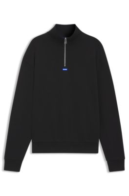 Shop Hugo Cotton-terry Sweatshirt With Zip Closure And Blue Logo In Black