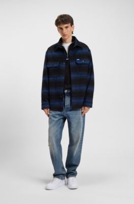 Sudadera de felpa de algod&oacute;n con cremallera en el cuello y parche con logo, Negro