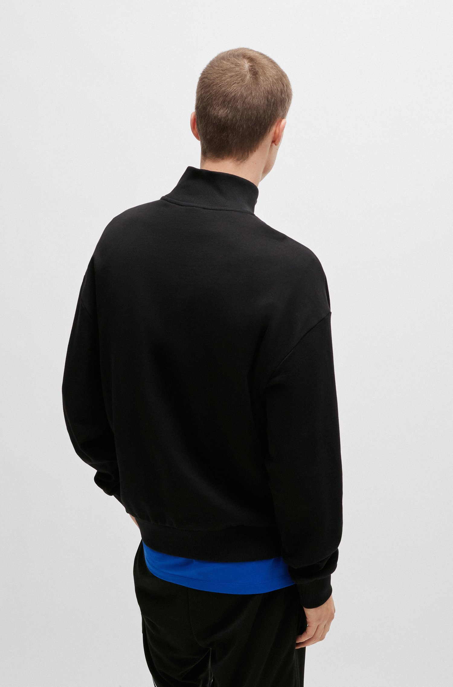 Cotton-terry sweatshirt with zip closure and blue logo