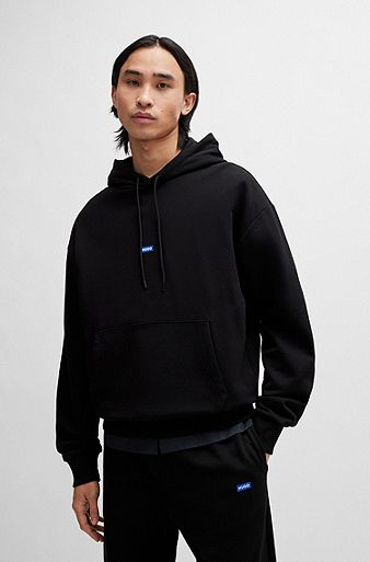 Cotton-terry tracksuit with blue logo patches, Black