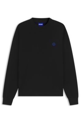 Hugo Boss Cotton-terry Sweatshirt With Smiley-face Logo Patch In Black