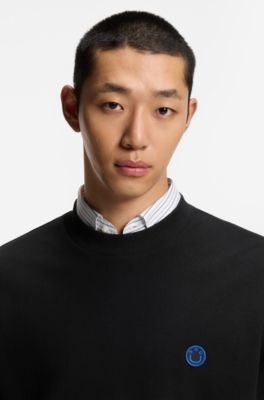 Sudadera de felpa de algod&oacute;n con logo Happy HUGO, Negro