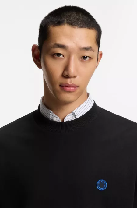 Cotton-terry sweatshirt with Happy HUGO