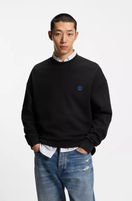 Cotton-terry sweatshirt with Happy HUGO