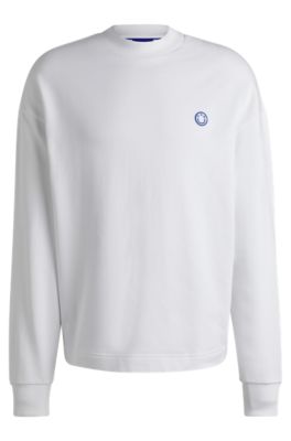 Cotton-terry sweatshirt with Happy HUGO, White
