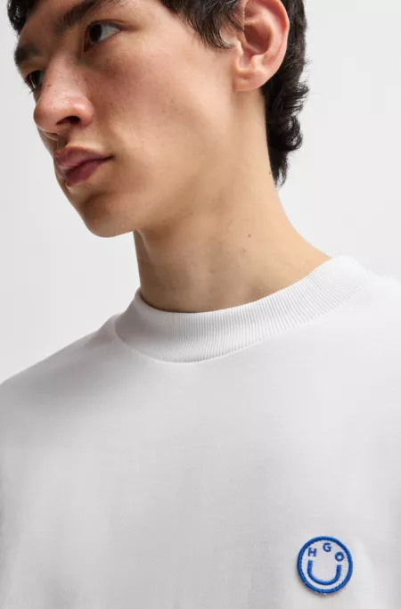 Cotton-terry sweatshirt with Happy HUGO