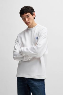 Sudadera de felpa de algod&oacute;n con logo Happy HUGO, Blanco