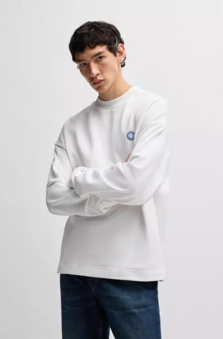 Cotton-terry sweatshirt with Happy HUGO