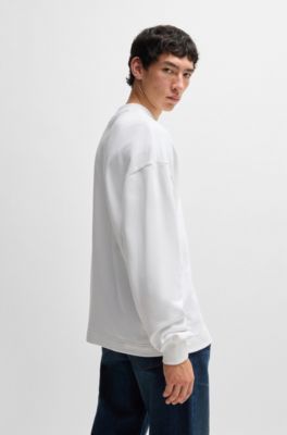 Sudadera de felpa de algod&oacute;n con logo Happy HUGO, Blanco