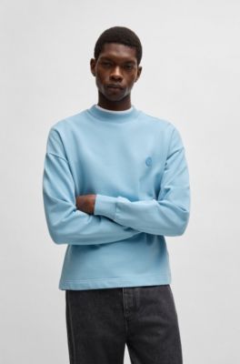 HUGO - Cotton-terry sweatshirt with Happy HUGO logo - Light Blue