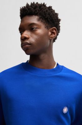 Sudadera de felpa de algod&oacute;n con logo Happy HUGO, Celeste