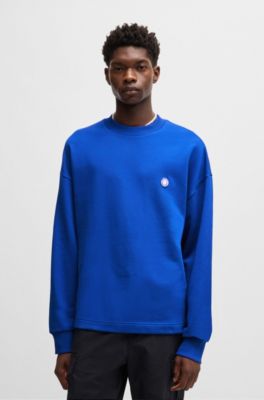 Sudadera de felpa de algod&oacute;n con logo Happy HUGO, Celeste