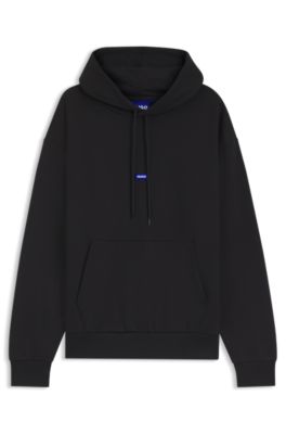 Sudadera con capucha de felpa de algod&oacute;n con insignia con logo, Negro