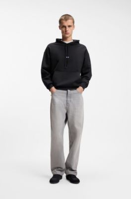  Cotton-terry hoodie with blue logo label, Black