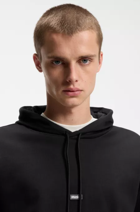 Cotton-terry hoodie with blue logo label